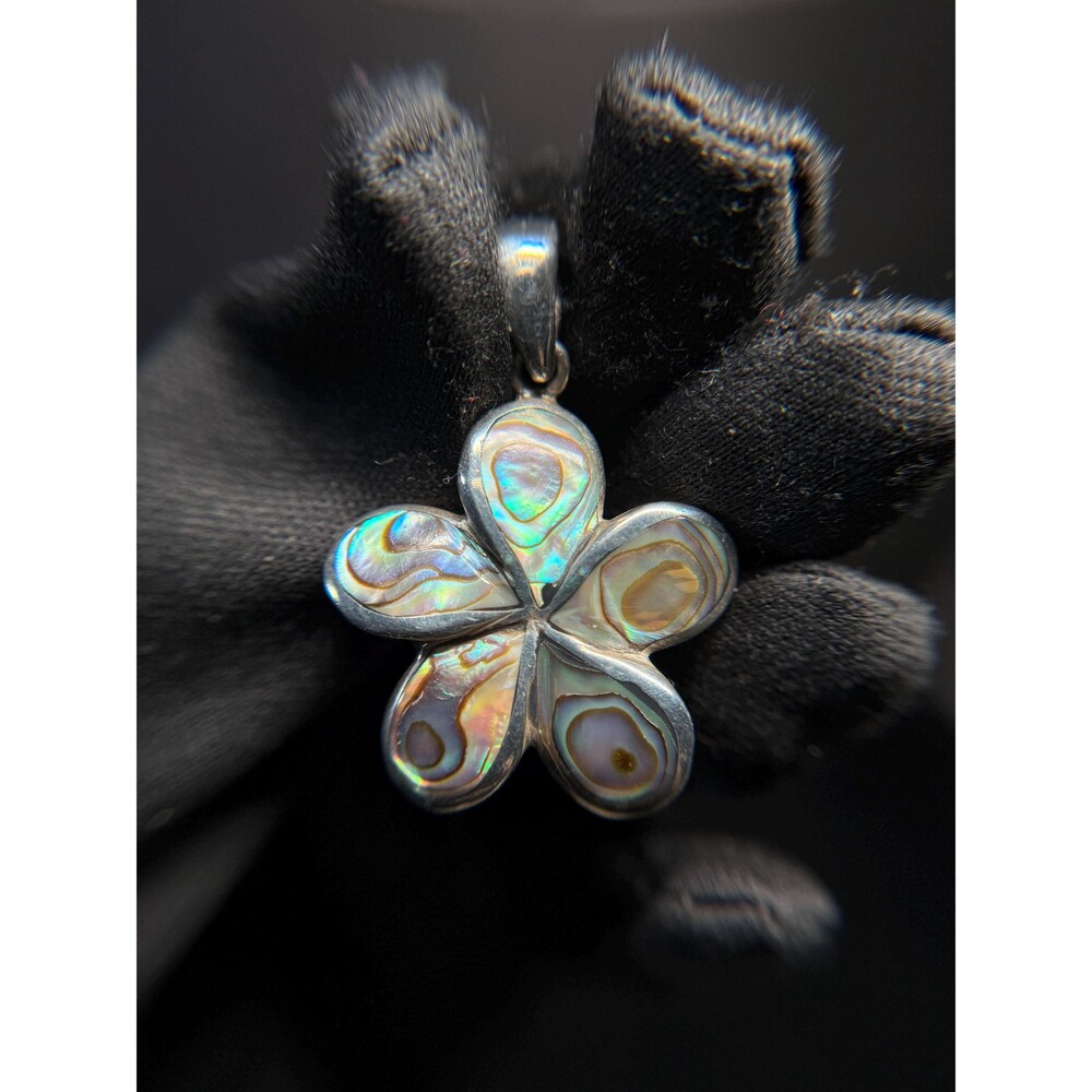 Abalone Shell Flower Pendant Sterling Silver Iridescent Floral